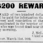 Morley gets $200 reward for info on Sunbury murder – August 25, 1890