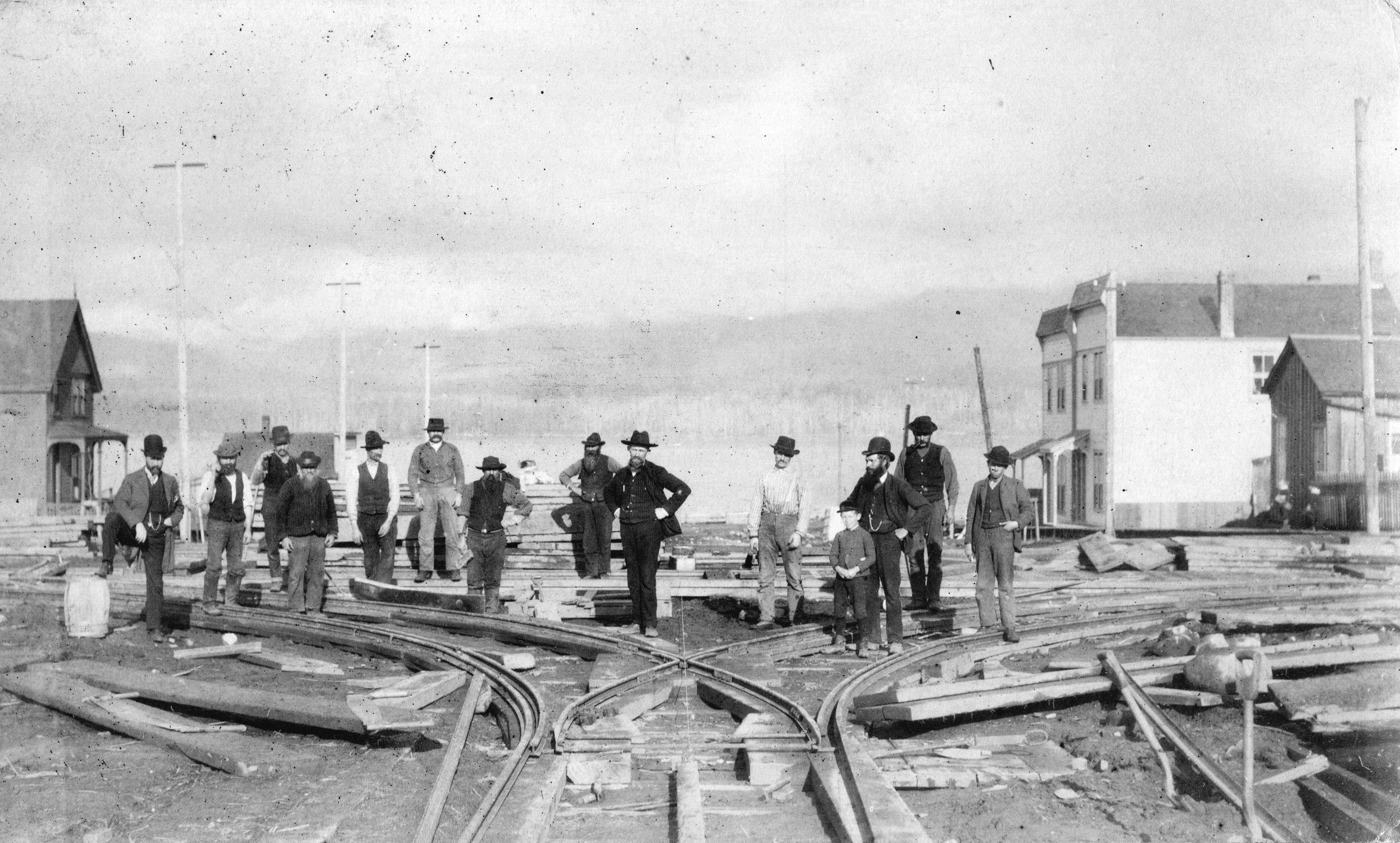 workers laying street railway tracks Vancouver 1893